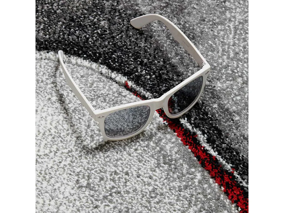 tapis salon Ø140cm tissé rouge et gris rond motif géométrique LYN8 MADILA