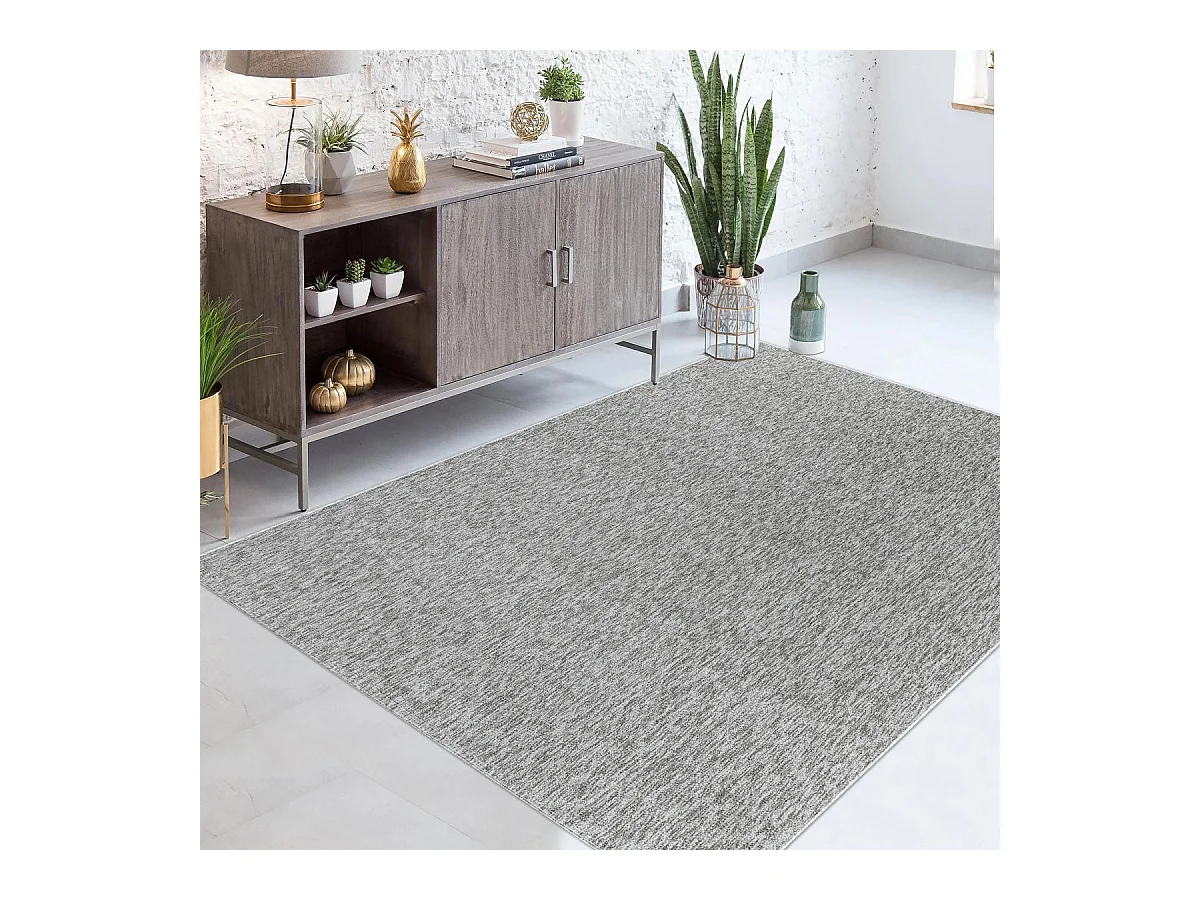 tapis salle de jeux Ø160cm tissé gris rond motif uni SAKRDA