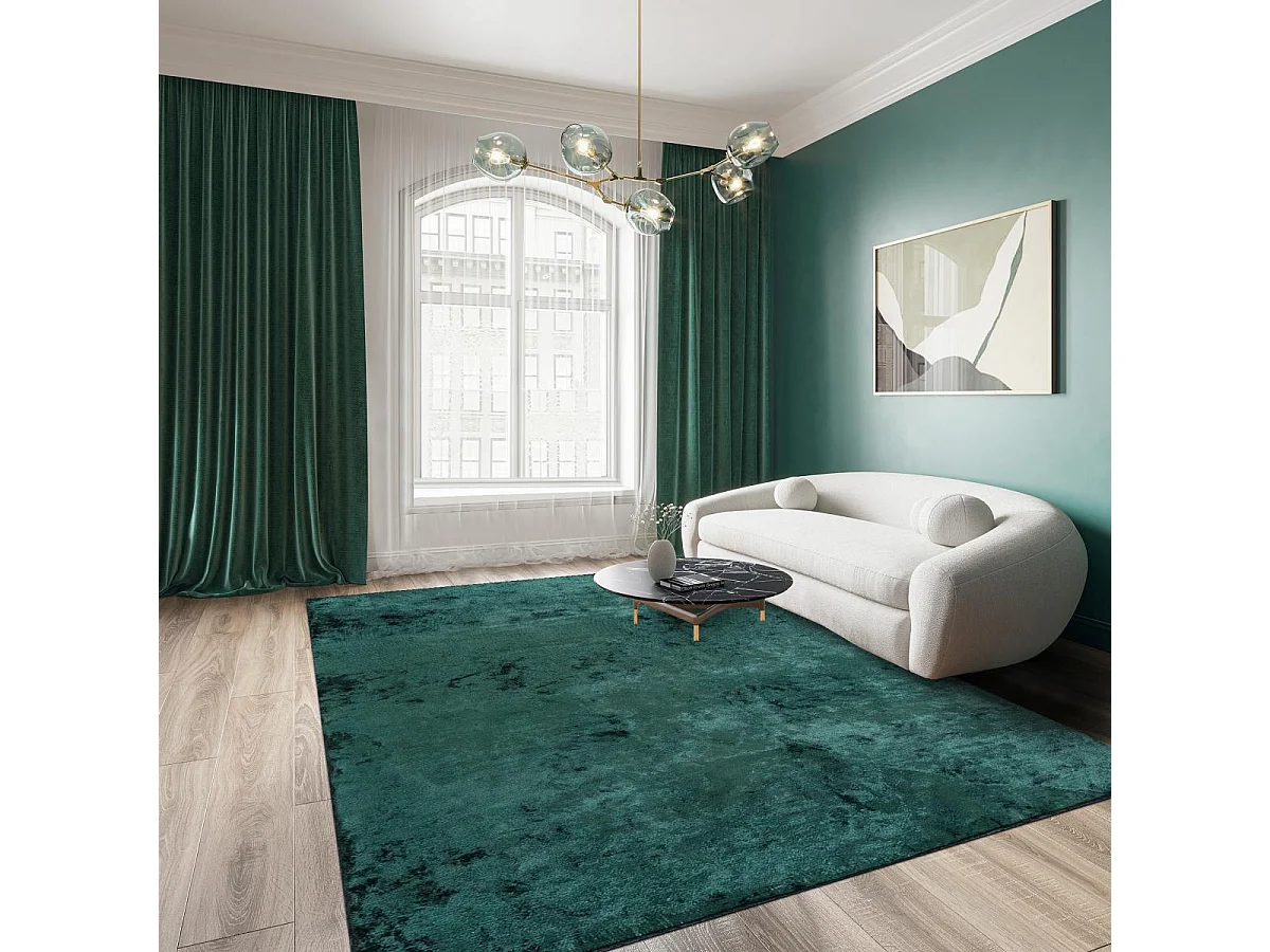 Tapis kilim 160x230 rectangle tissé en coton vert motif faux uni UNIVERS