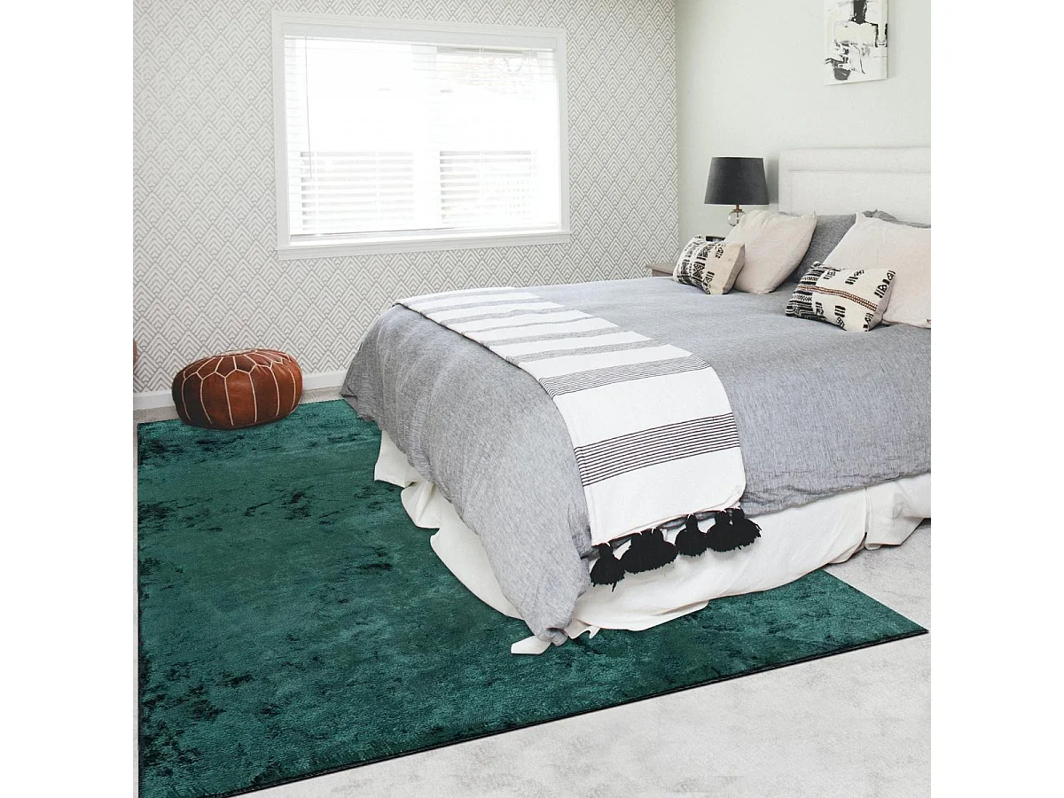 Tapis kilim 160x230 rectangle tissé en coton vert motif faux uni UNIVERS