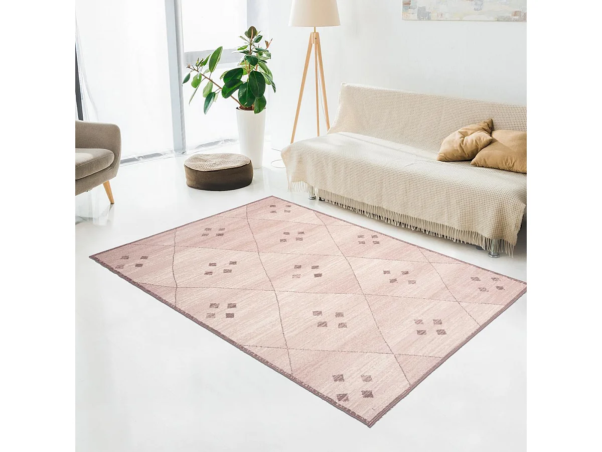 tapis chambre 80x150 tissé ivoire rectangle motif berbère LYN1 FEZA