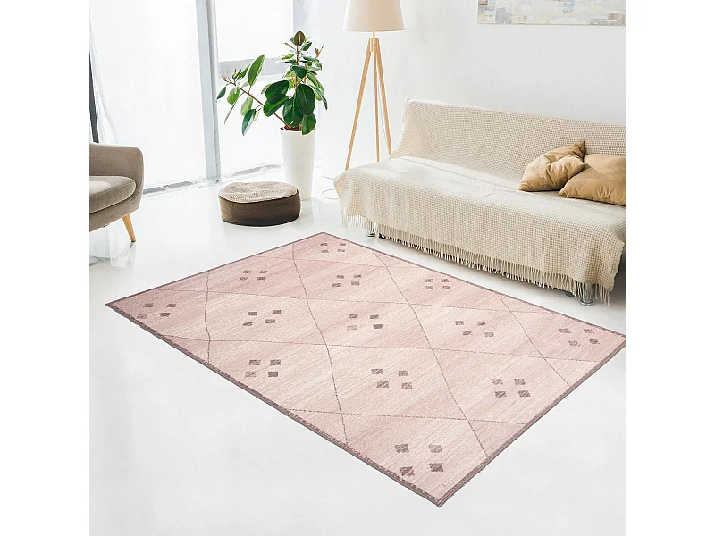 tapis chambre 80x150 tissé ivoire rectangle motif berbère LYN1 FEZA