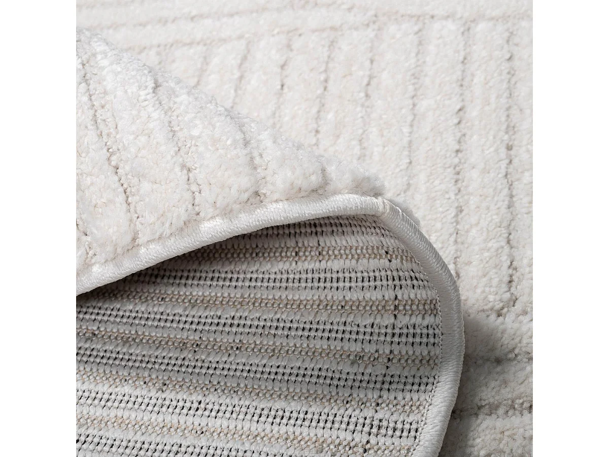 tappeto per camera da letto Ø100cm tessuto color crema rotondo modello semplice LYN9 CERNAN