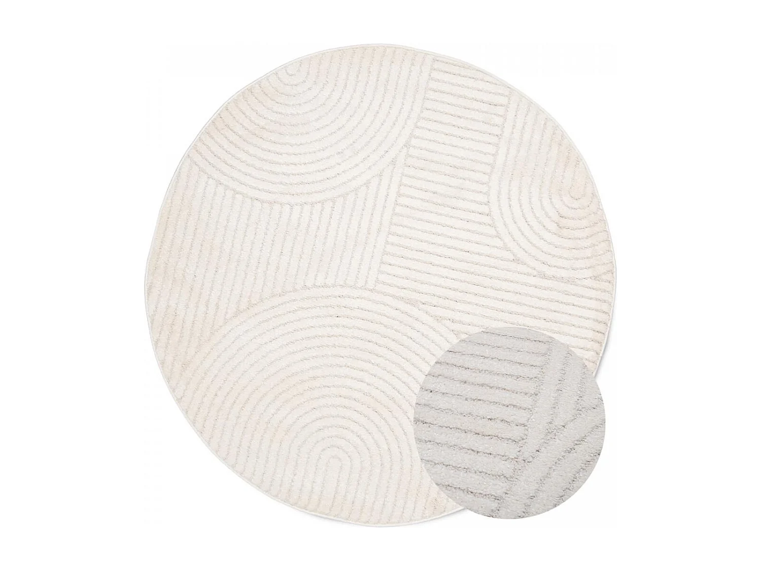 tappeto per camera da letto Ø100cm tessuto color crema rotondo modello semplice LYN9 CERNAN