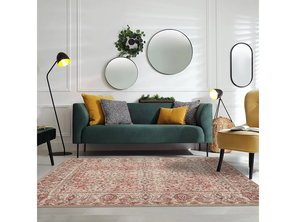 Tapis orient 80x150 rectangle rose tissé motif classique ORTAGE D