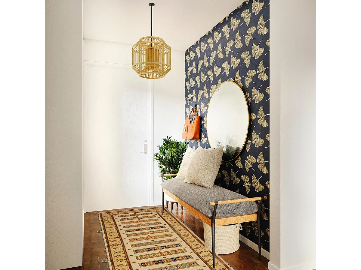 Authentique tapis d'Orient 77x290 fait main en laine jaune et vert SAMALAKA