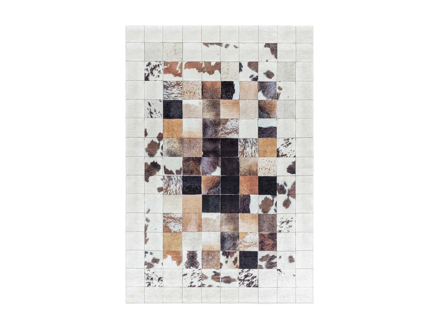 tapis chambre 120x170 tissé crème et noir rectangle motif animaux HUSLIO