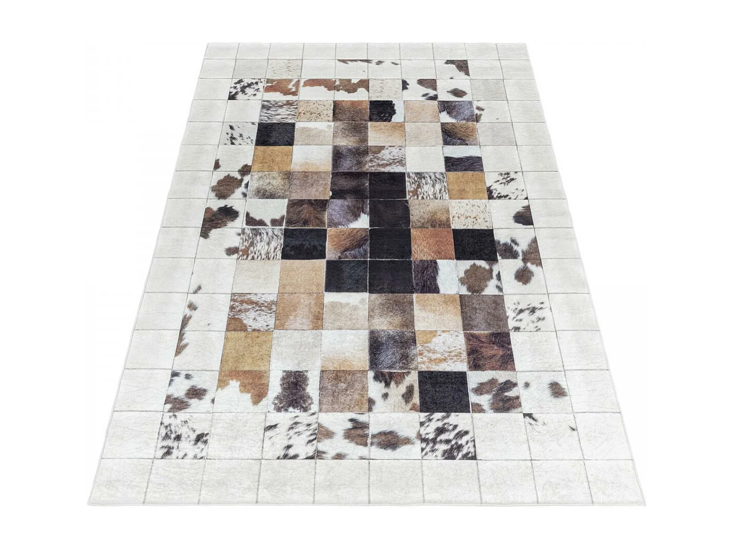 tapis chambre 120x170 tissé crème et noir rectangle motif animaux HUSLIO