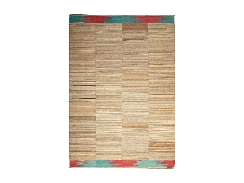 Authentique tapis d'Orient 223x322 kilim fait main en laine marron et rouge M