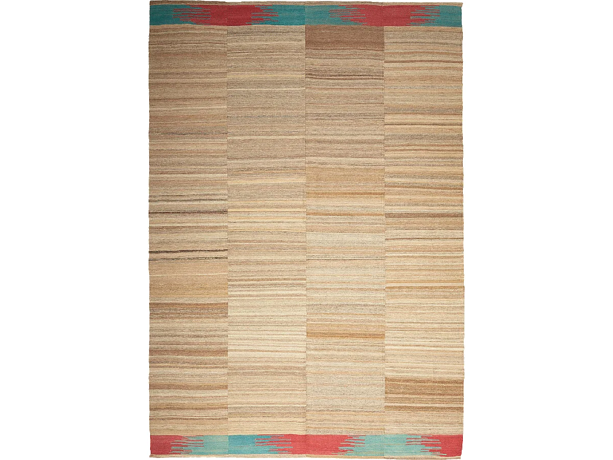 Authentique tapis d'Orient 223x322 kilim fait main en laine marron et rouge M