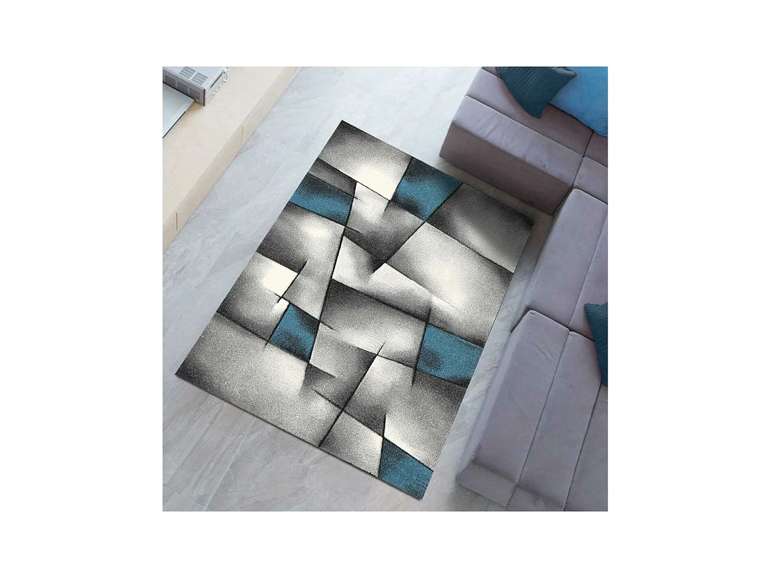 tapis couloir 80x300 tissé bleu rectangle motif géométrique LYN8 ULTIMA