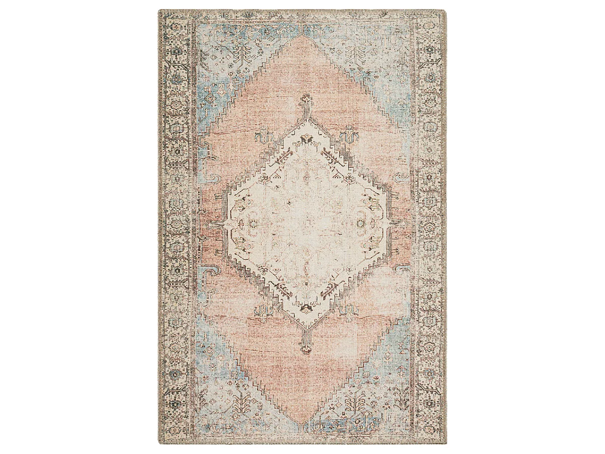 Tapis orient 160x230 rectangle bleu et beige tissé motif classique ORTAGE C
