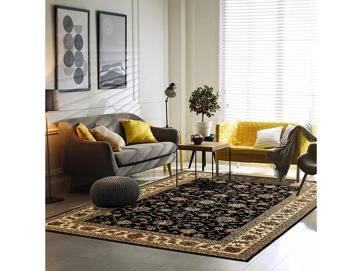 Tappeto orientale 240x340 rettangolo nero intrecciato con motivi orientali BISKO 1