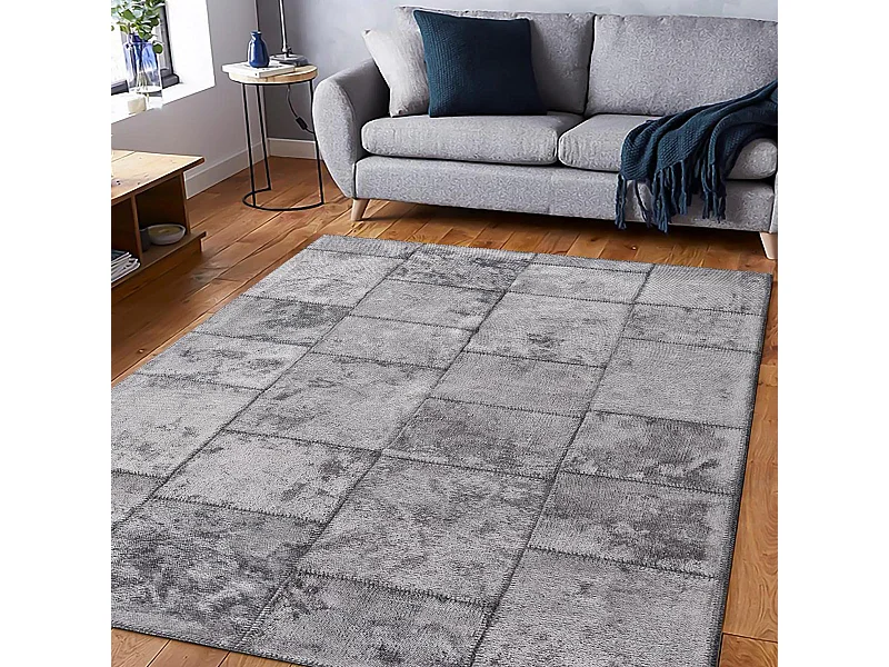 Tapis kilim 200x250 rectangle tissé en coton gris motif géométrique PATSHY