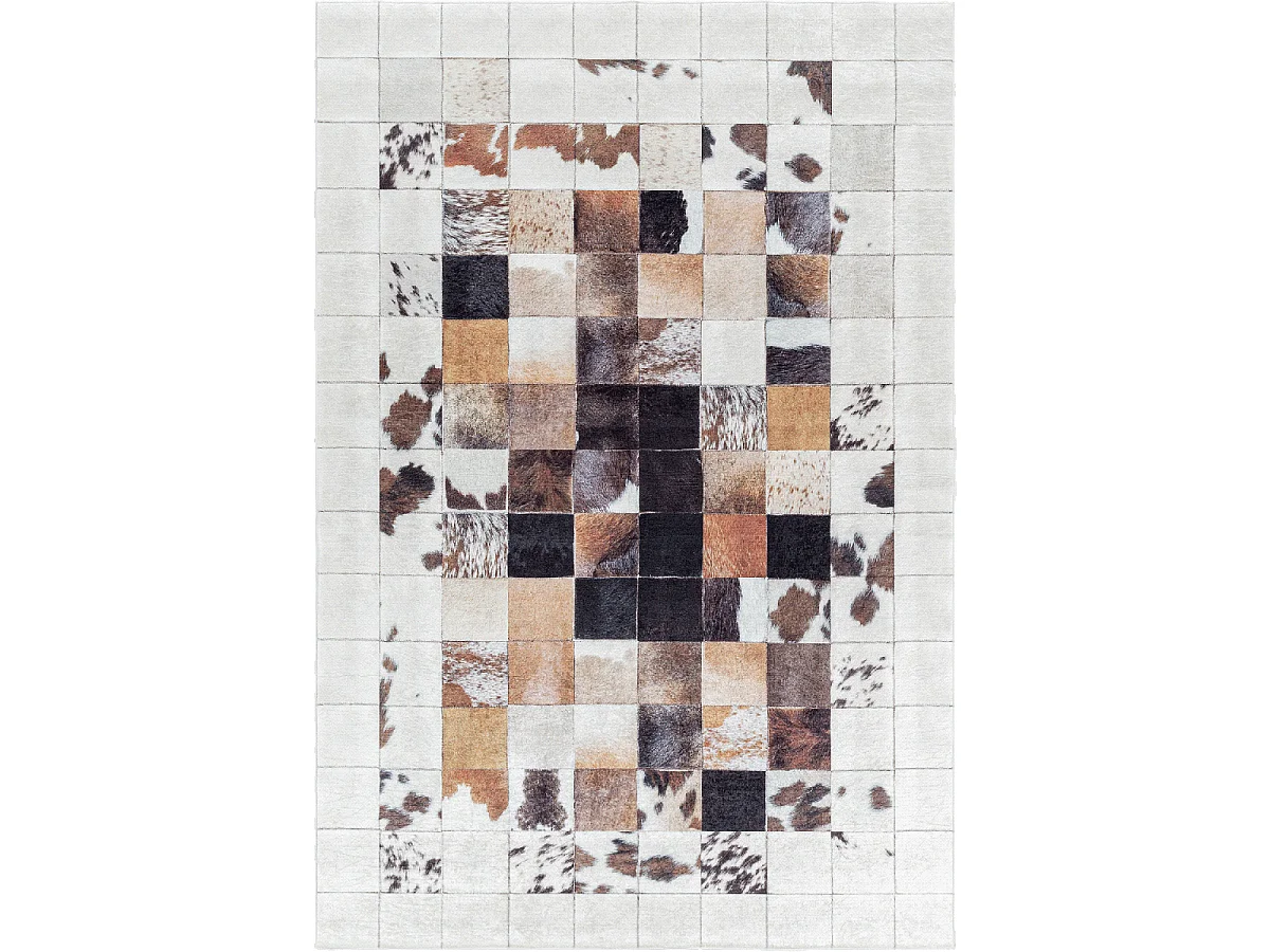 tapis entrée 80x150 tissé crème et noir rectangle motif animaux HUSLIO