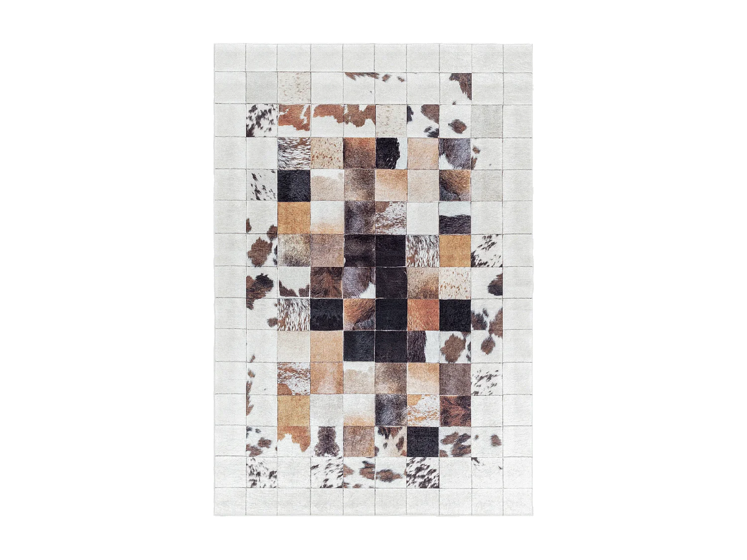 tappeto da ingresso 80x150 tessuto rettangolare color crema e nero con motivo animalier HUSLIO