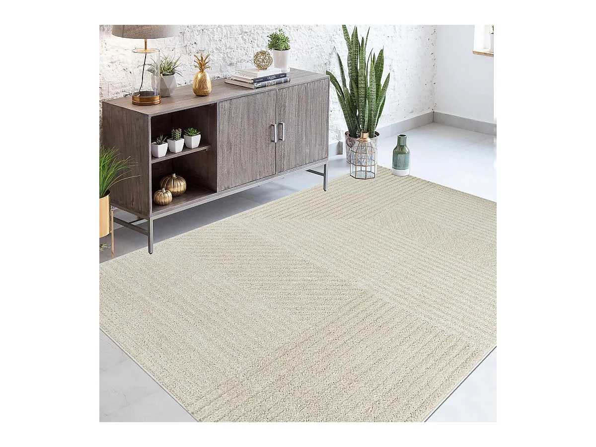 tapis chambre 120x170 tissé crème rectangle motif géométrique ELEGANCE C