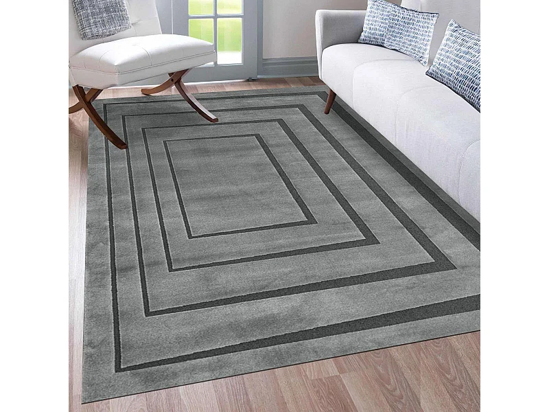 tapis chambre 160x230 tissé gris et noir rectangle motif géométrique PLAZA