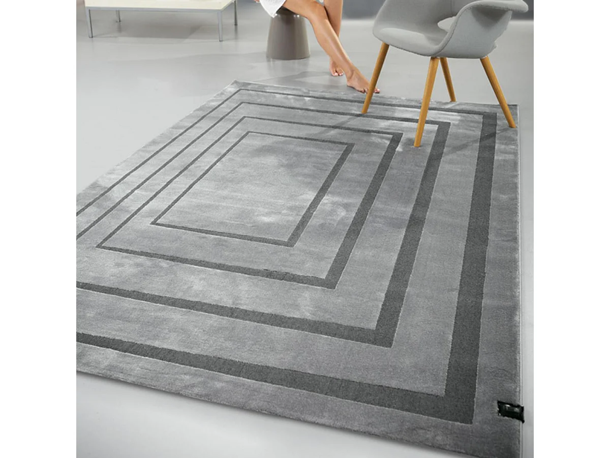 tapis chambre 160x230 tissé gris et noir rectangle motif géométrique PLAZA