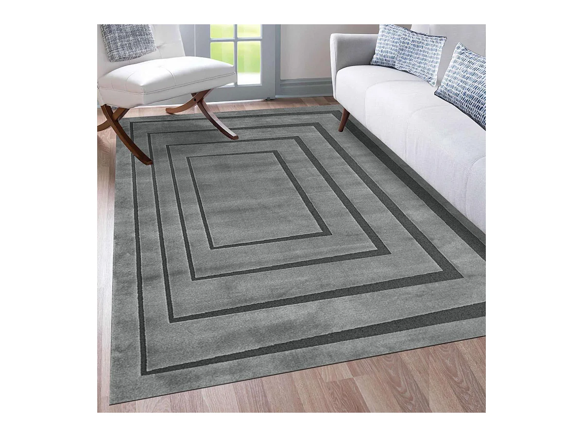 tapis chambre 160x230 tissé gris et noir rectangle motif géométrique PLAZA