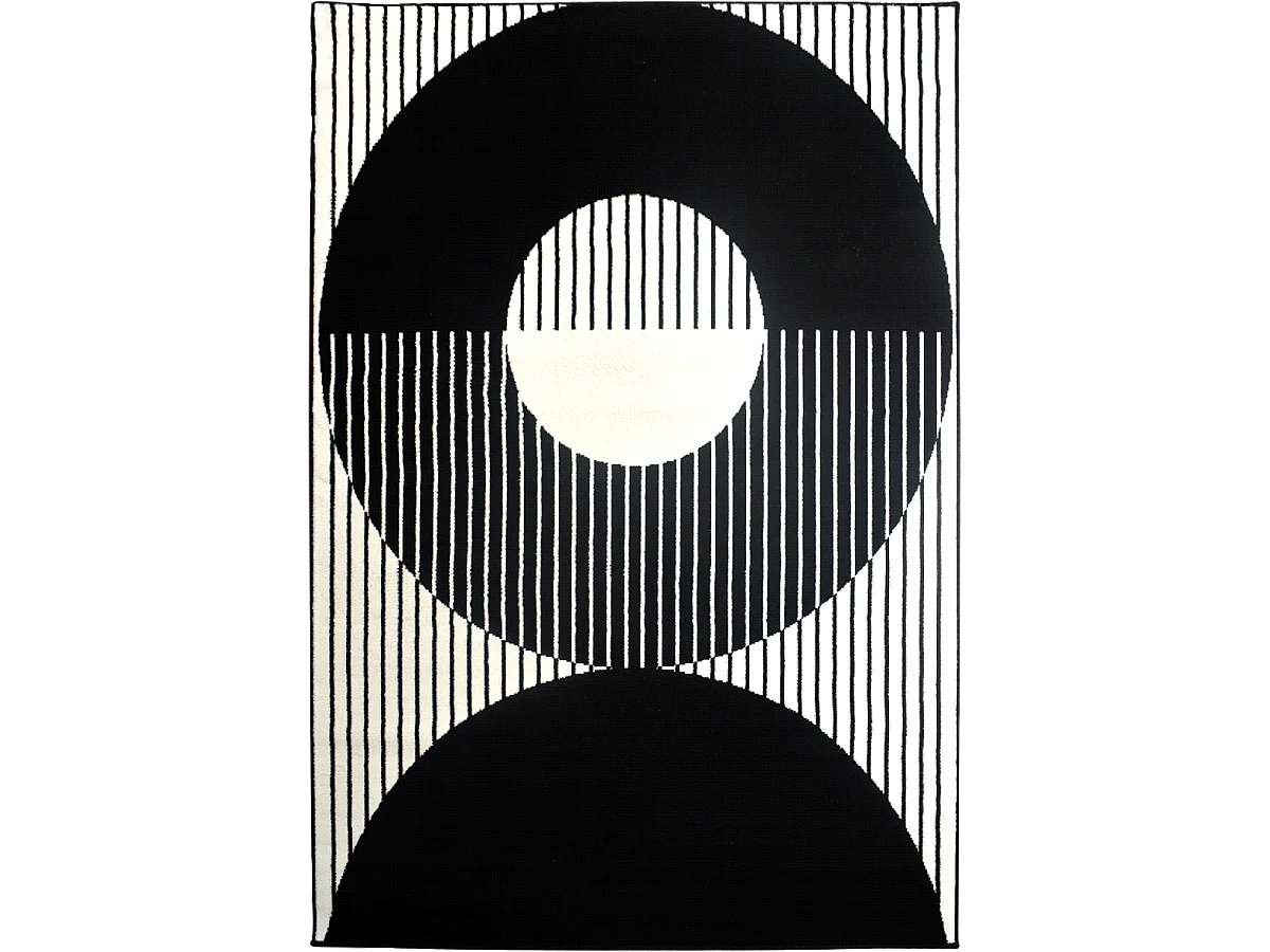 tapis chambre 80x150 tissé noir et blanc rectangle motif géométrique LYN1 VINILO