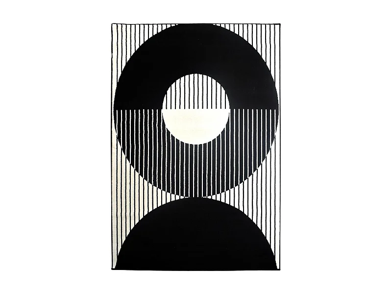 tapis chambre 80x150 tissé noir et blanc rectangle motif géométrique LYN1 VINILO