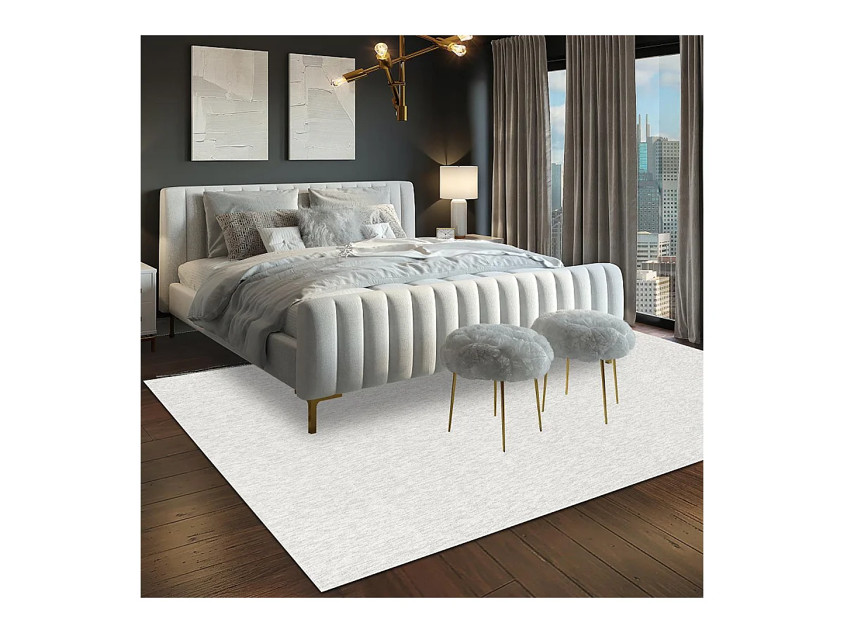 tapis salle de bain 140x200 tissé crème rectangle motif uni SAKRDA
