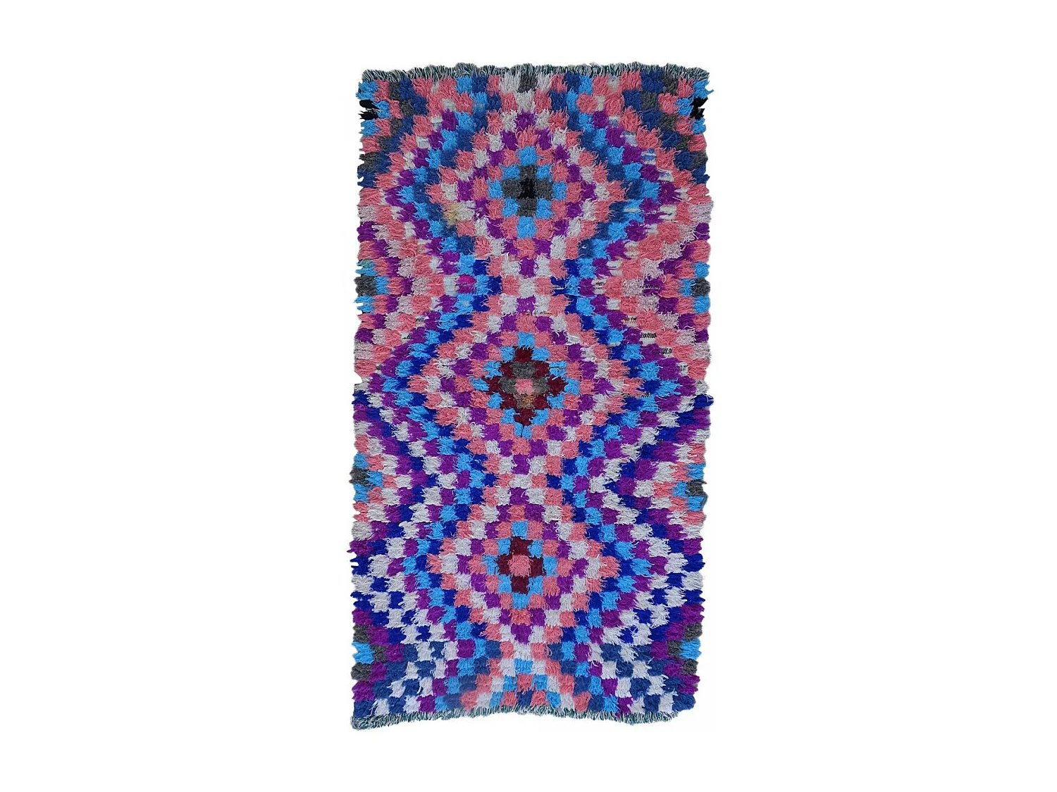 Authentique tapis berbère 215x210 fait à la main en coton rose et bleu BOUCHAROUETTE AM
