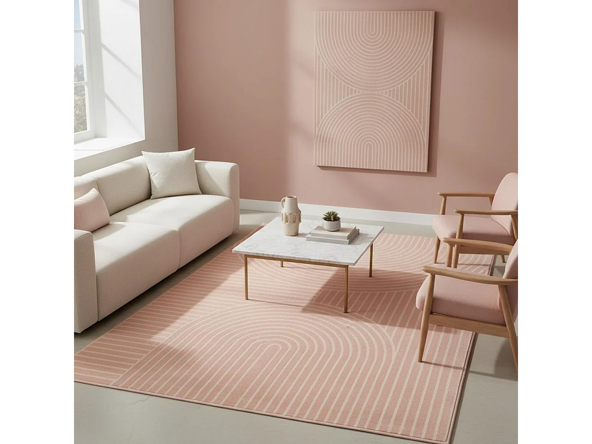 tapis salon 160x225 tissé rose rectangle motif géométrique LYN49 ARCRIL