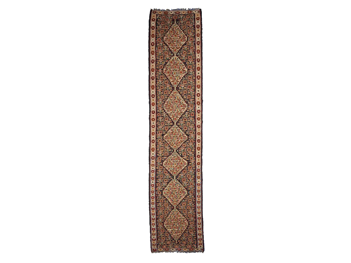 Authentique tapis d'Orient 86x391 kilim fait main en laine multicolore SENNEH