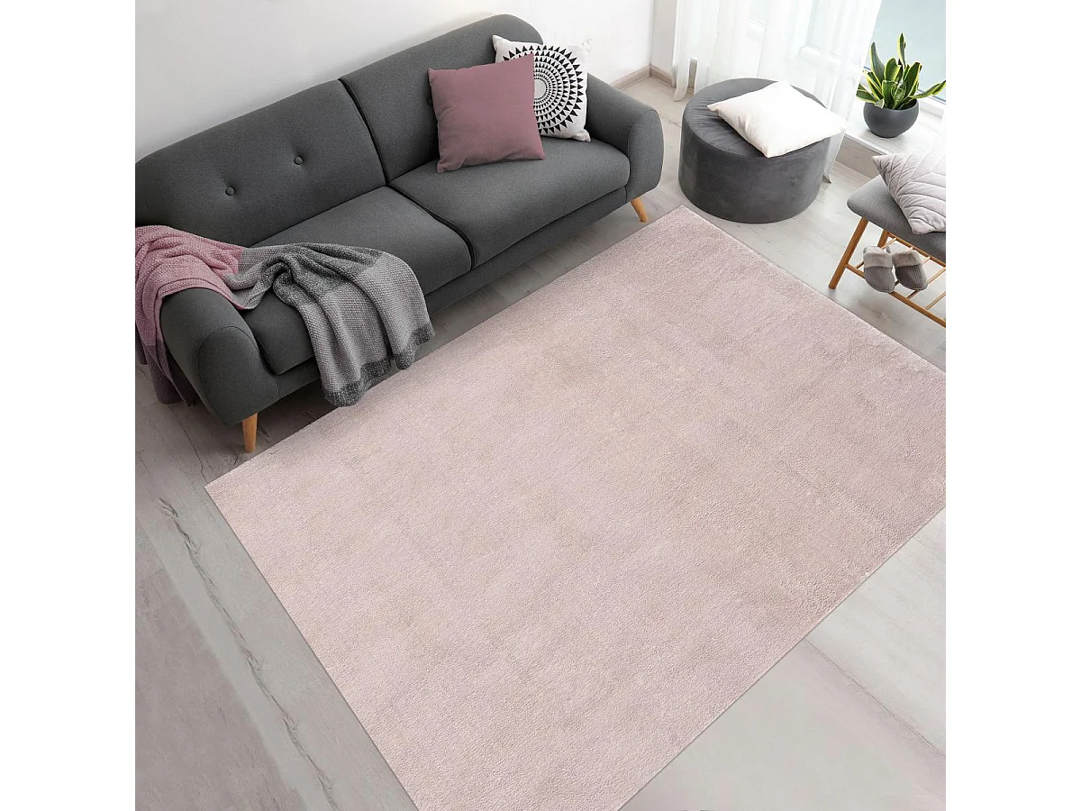 tapis salon 160x220 tissé beige rectangle motif uni ANVIK