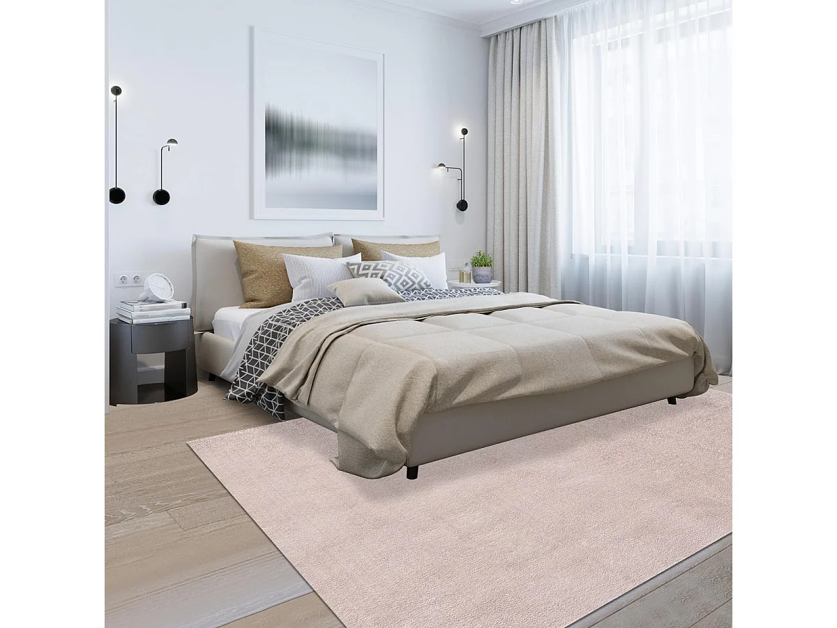 tapis salon 160x220 tissé beige rectangle motif uni ANVIK