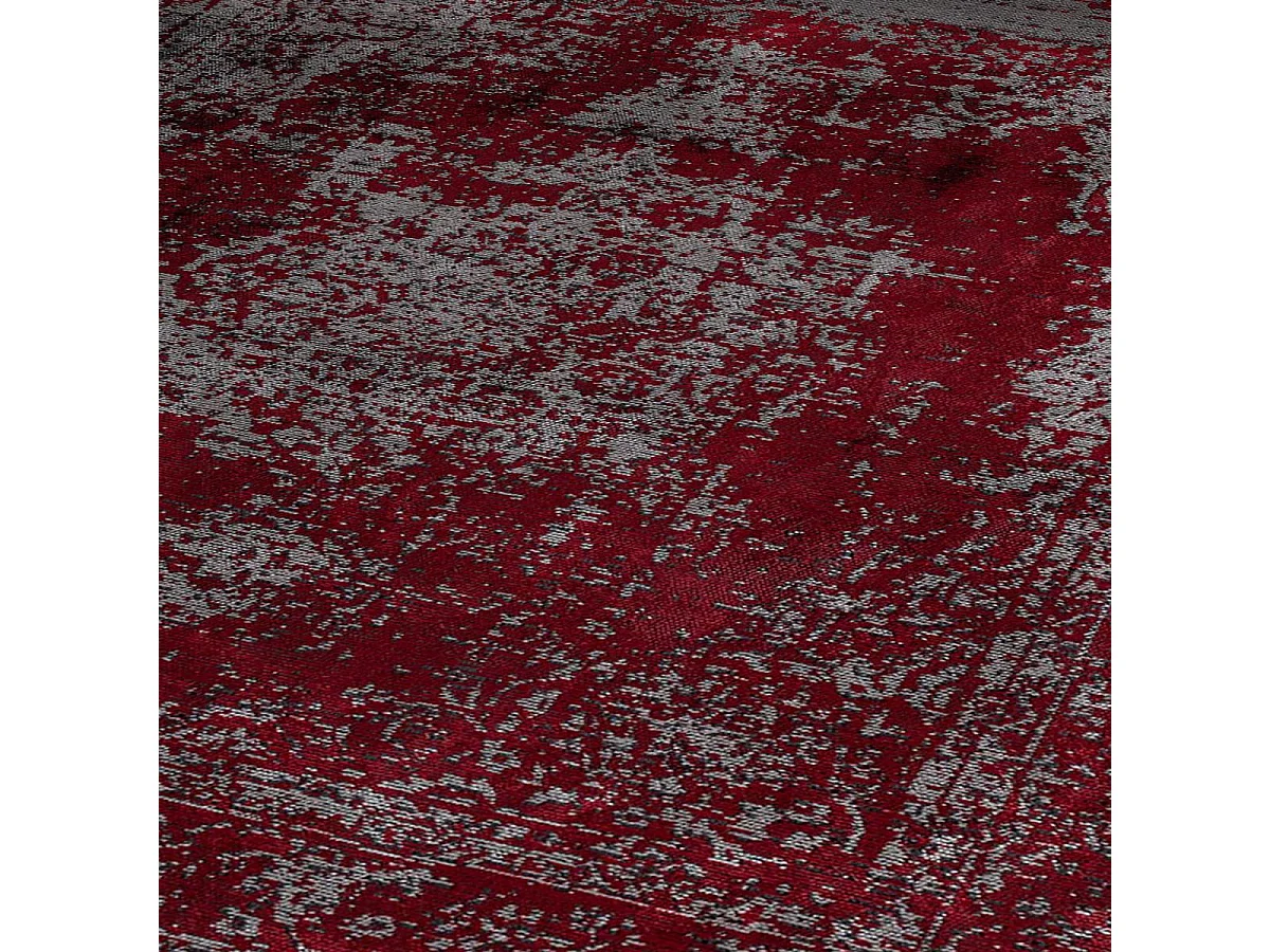 Tapis kilim 200x300 rectangle tissé en coton rouge et gris motif abstrait