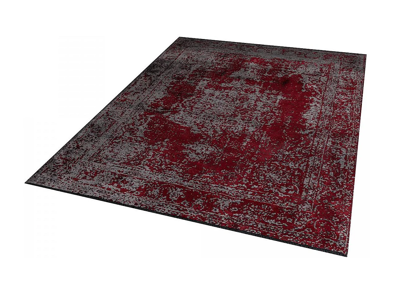 Tapis kilim 200x300 rectangle tissé en coton rouge et gris motif abstrait