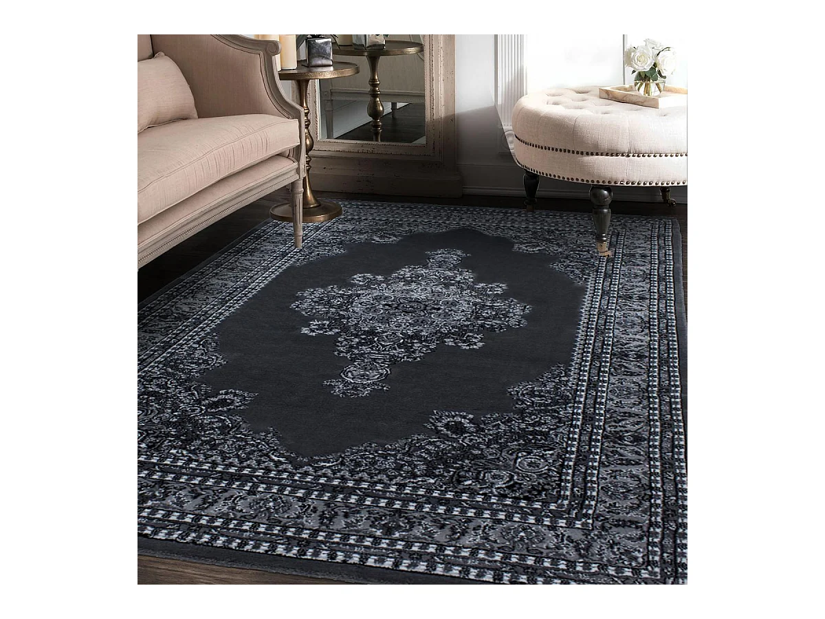 Tapis orient 200x290 rectangle gris tissé motifs orientaux BISKO 2