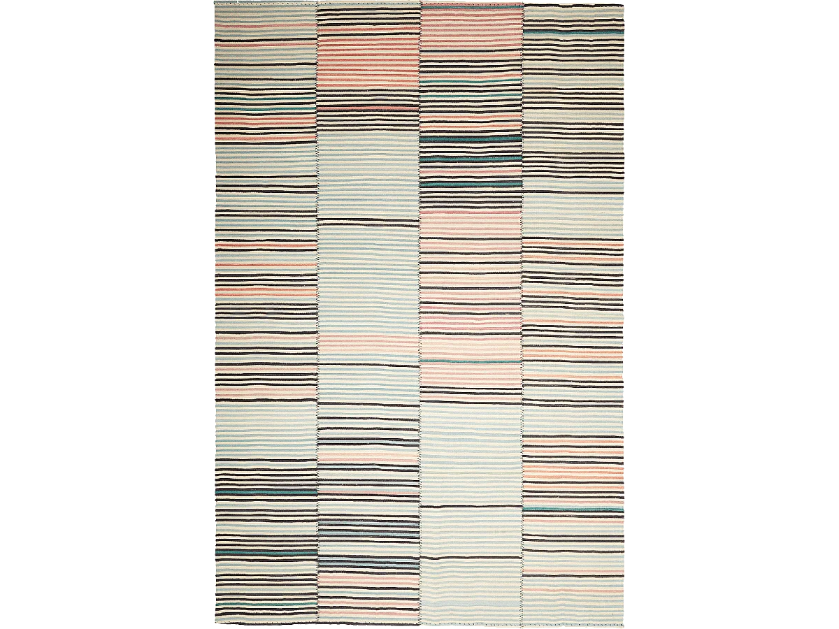 Authentique tapis d'Orient 200x305 kilim fait main en laine orange et bleu A 2