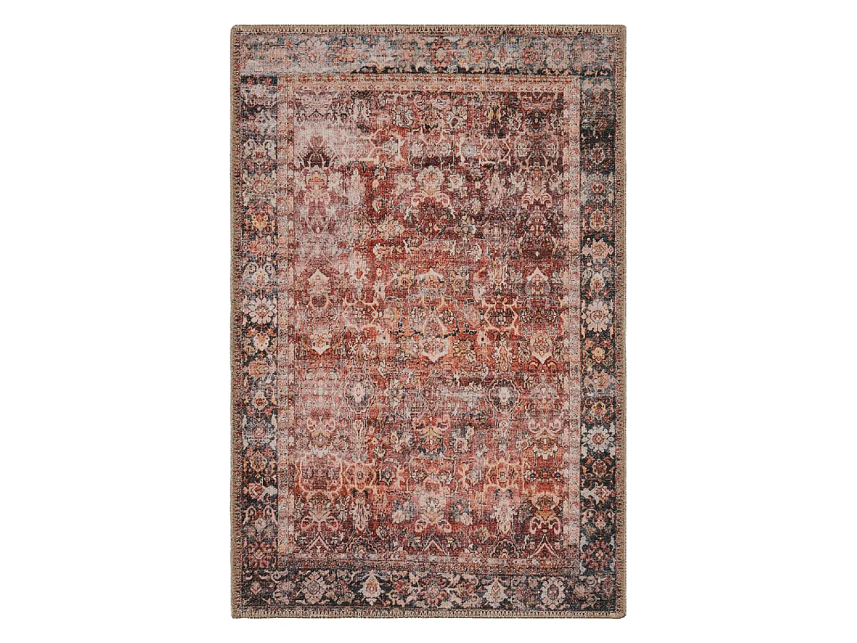 Tapis orient 80x150 rectangle rouge et noir tissé motif classique ALLOVER