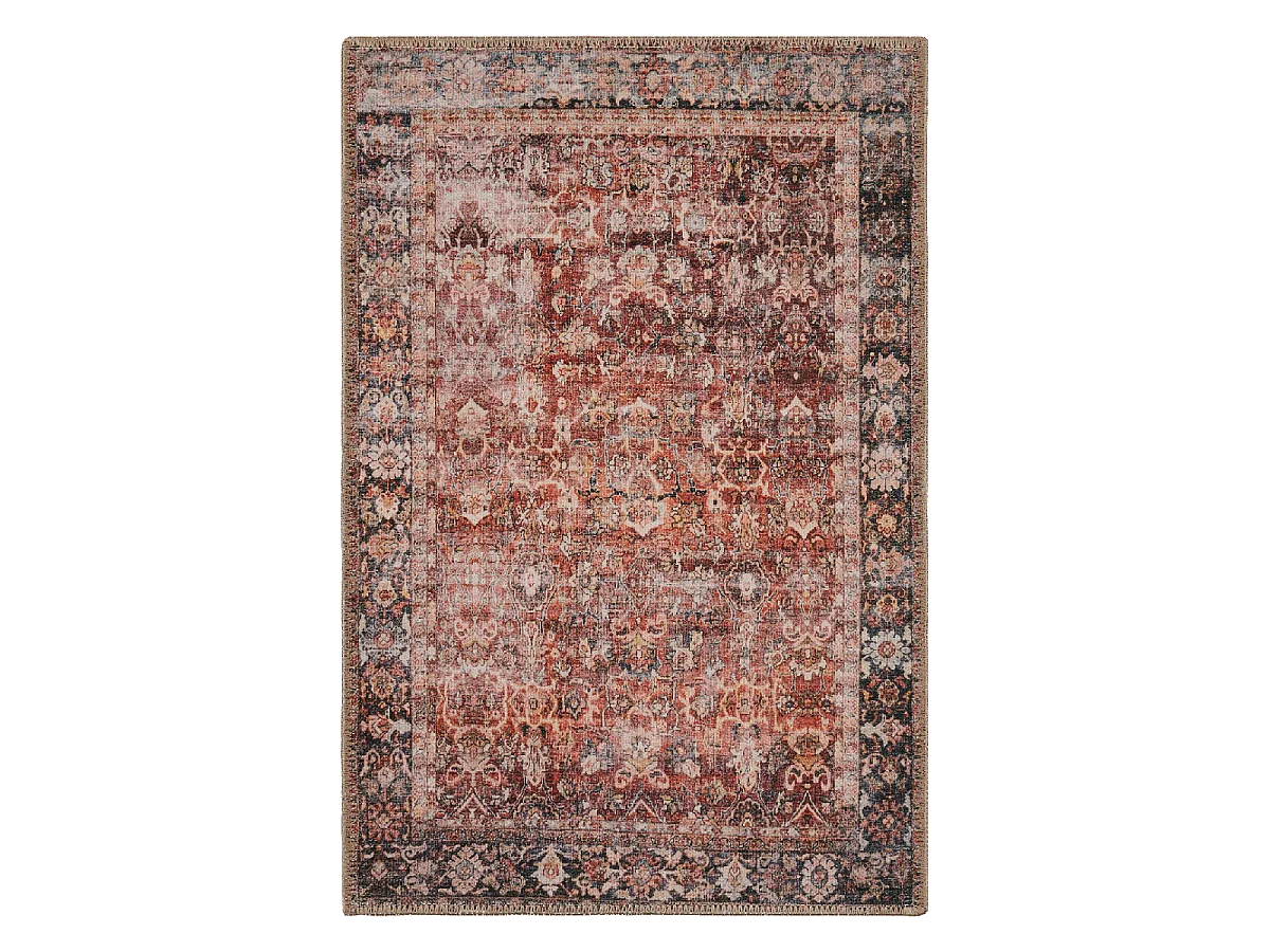 Tapis orient 80x150 rectangle rouge et noir tissé motif classique ALLOVER