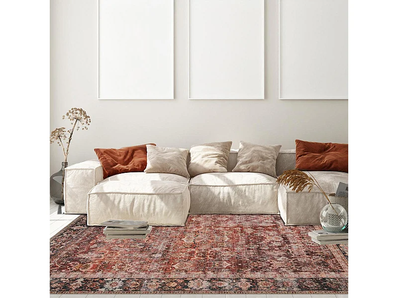 Tapis orient 80x150 rectangle rouge et noir tissé motif classique ALLOVER