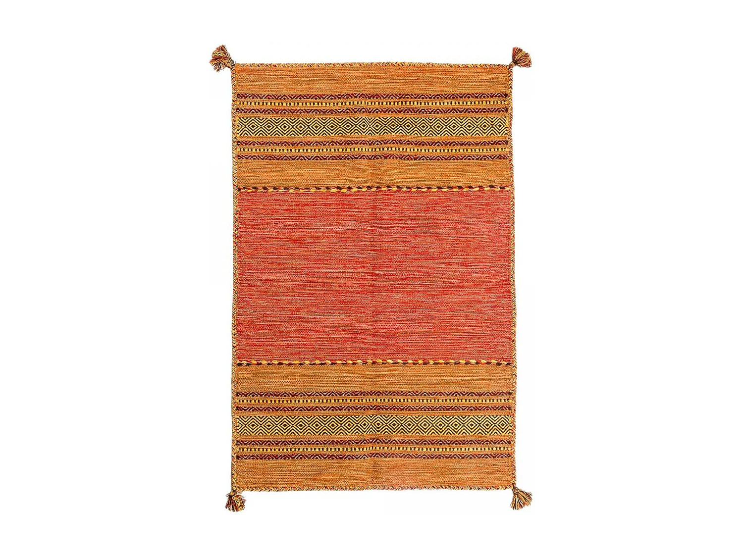 Tapis kilim 120x170 rectangle fait main en coton terra et rouge
