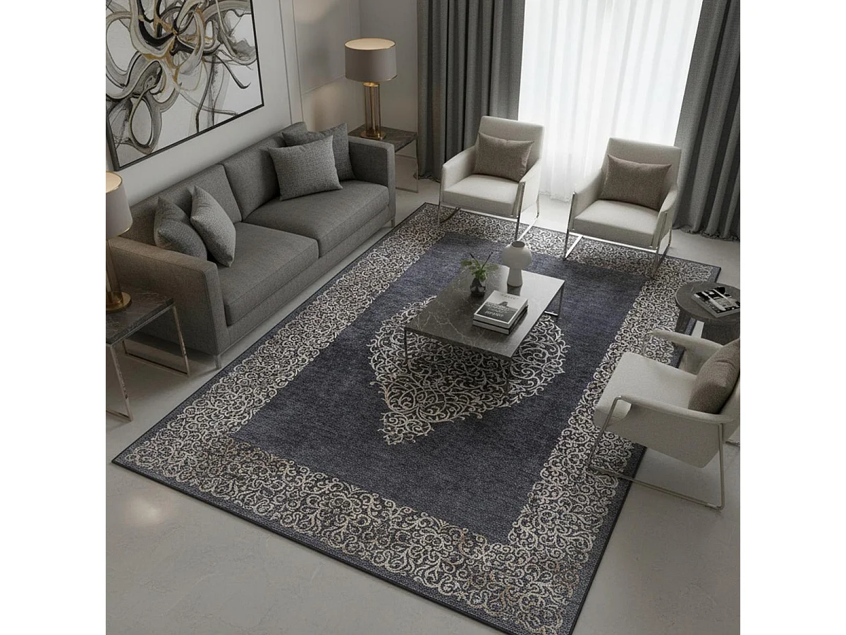 Tapis orient 80x250 rectangle noir tissé motifs orientaux AKIEK