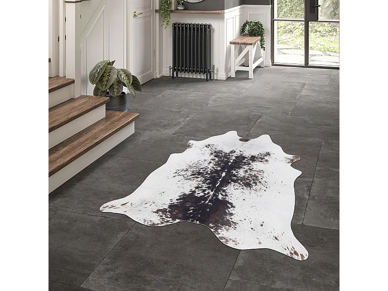 tapis salon 155x190 tissé blanc et noir rectangle motif animaux MARBEL 4