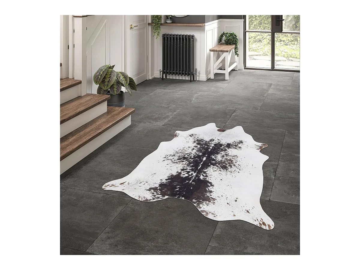 tapis salon 155x190 tissé blanc et noir rectangle motif animaux MARBEL 4