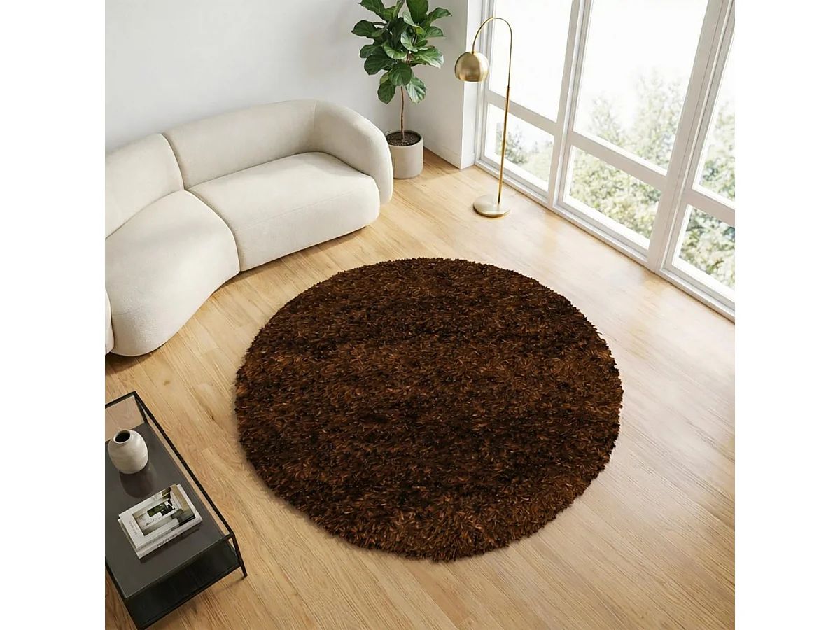 Tappeto shaggy Ø140 cm rotondo fatto a mano marrone modello tinta unita MALAIDORY