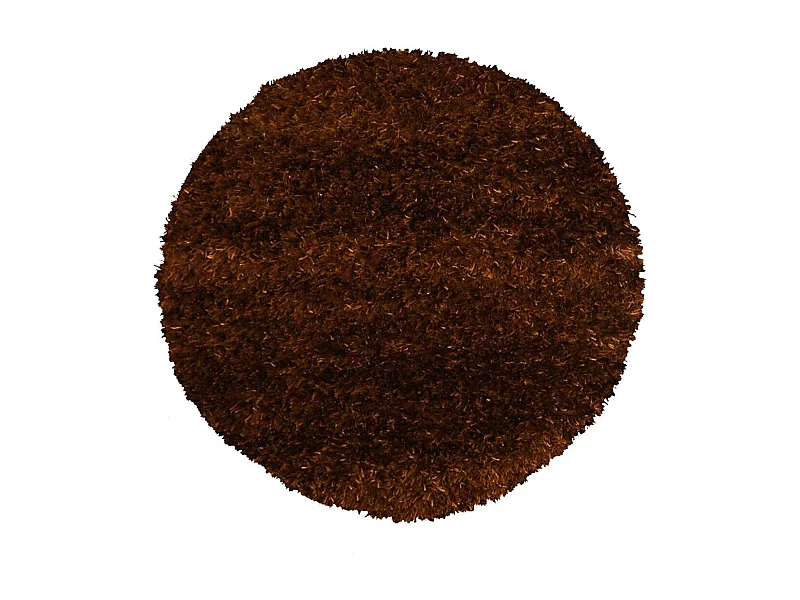 Tapis shaggy Ø140cm rond fait main marron motif uni MALAIDORY
