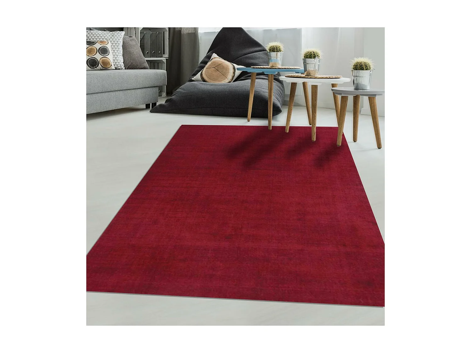tapis chambre Ø100cm fait main bordeaux rond motif uni NEO UNI
