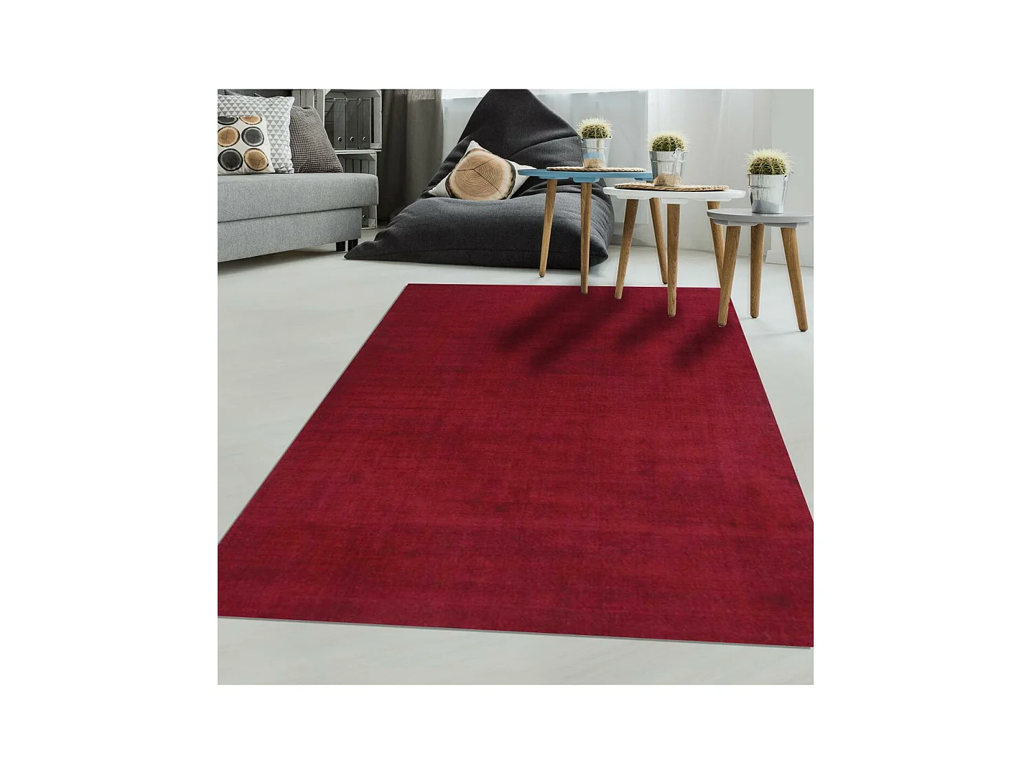 tapis chambre Ø100cm fait main bordeaux rond motif uni NEO UNI