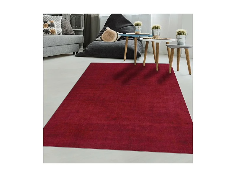 tapis chambre Ø100cm fait main bordeaux rond motif uni NEO UNI