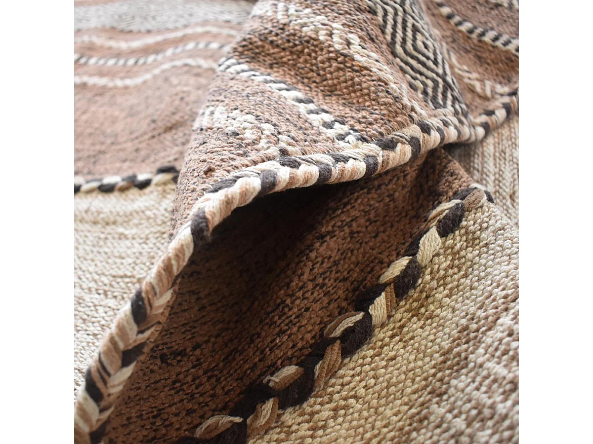 Tapis kilim 200x290 rectangle fait main en coton beige et marron