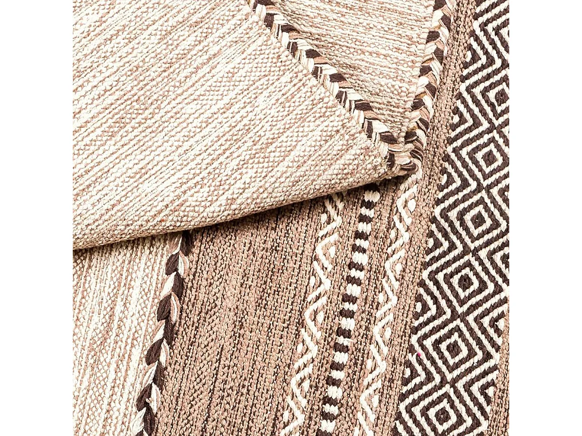 Tappeto Kilim 200x290 rettangolo realizzato a mano in cotone beige e marrone